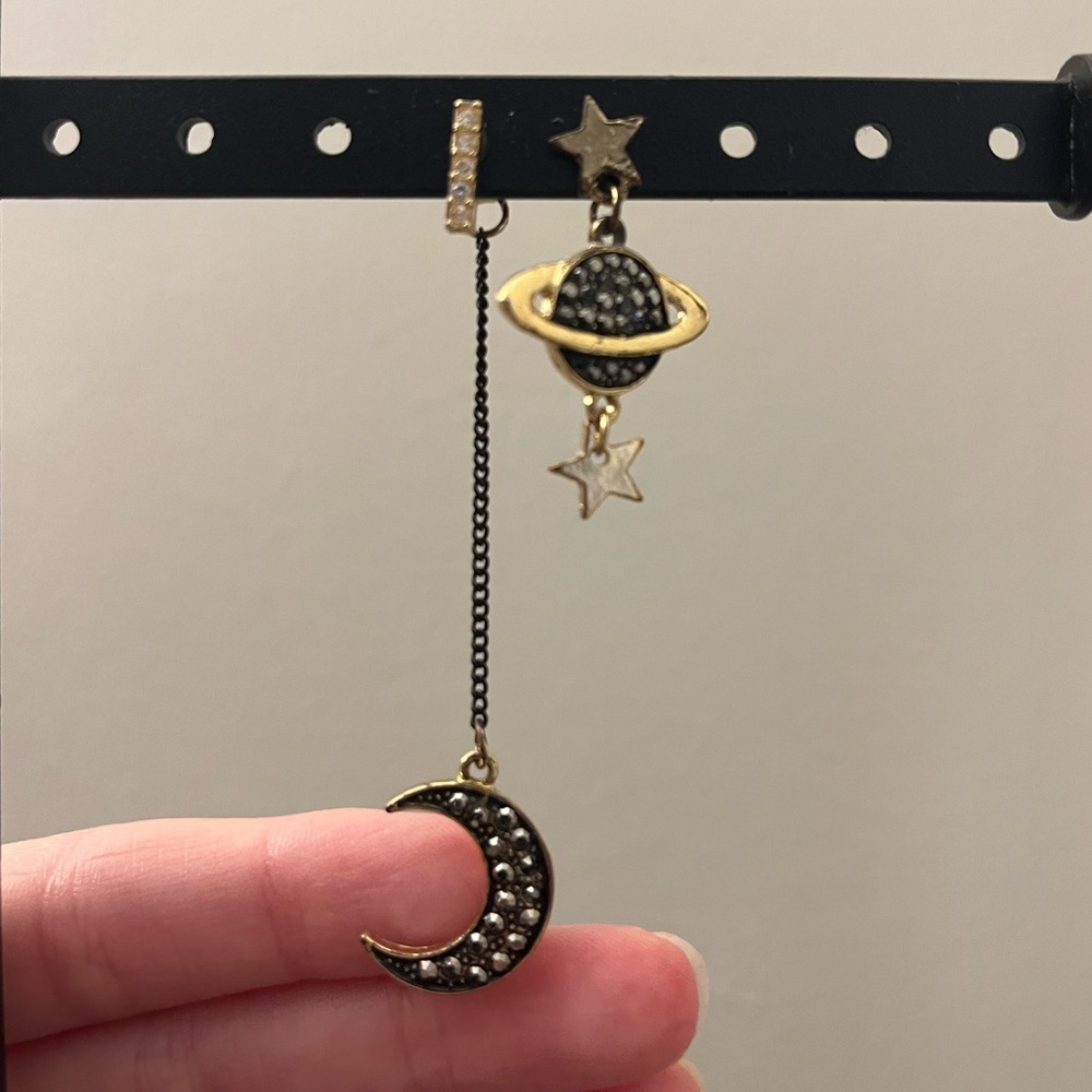Gold and Navy Moon/Planet Earrings